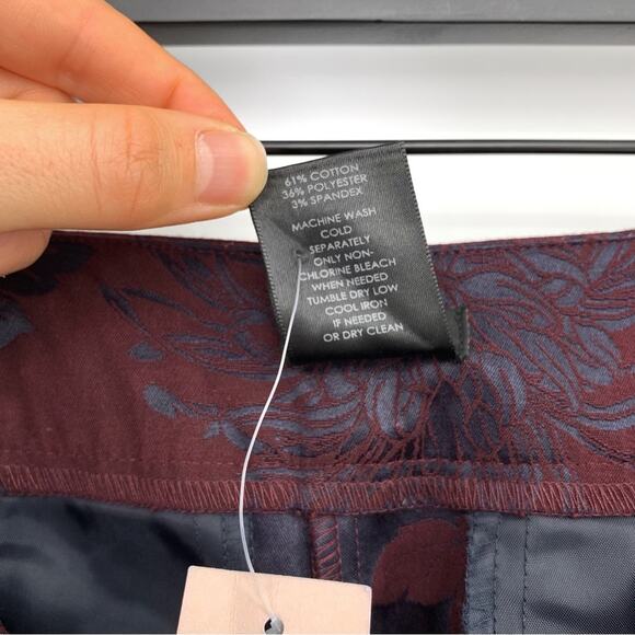 NWT ANN TAYLOR Factory Floral Jacquard Pant Burgundy Navy 00P - Picture 7 of 10